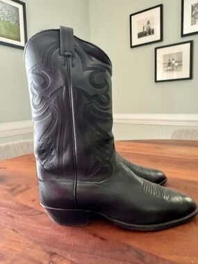 VINTAGE Sanders Western Cowboy Boots Mens Size 10 D Black Leather Pull On